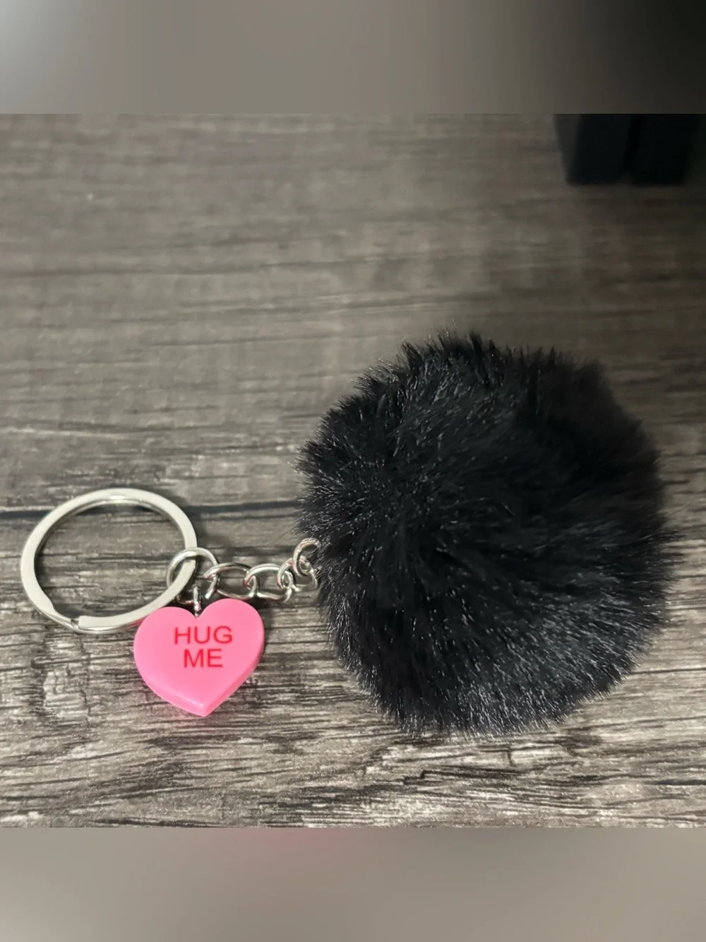 Valentine’s Heart & Fuzzy Pom Pom Keychain